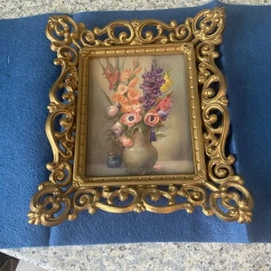 Vintage Kamee Kunststoffrahmen Hollywood Regency Floral Blume Stillleben Bild - Bild 1 von 12