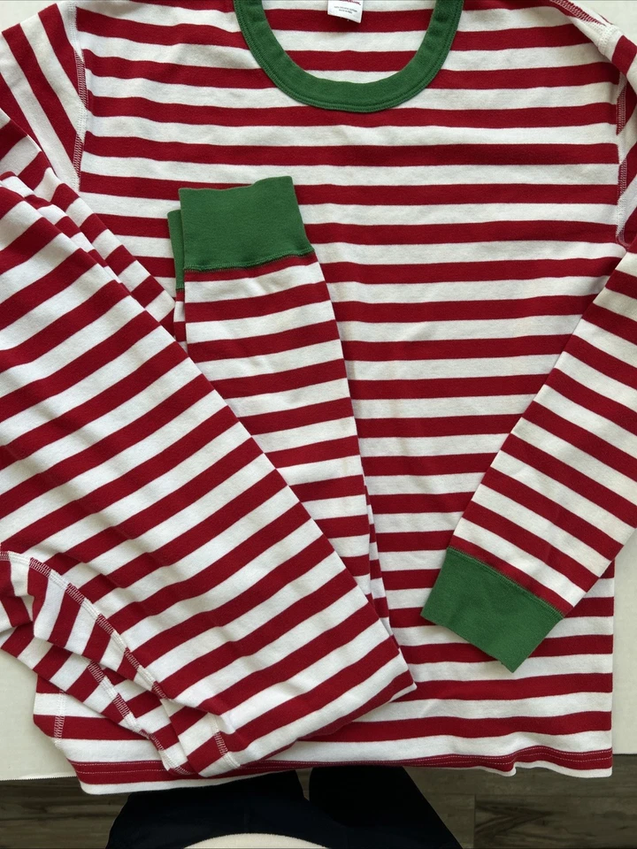 Hanna Andersson Very Merry Red Stripe Adult Unisex Christmas PJs Top L/Bottom L - Image 1 of 4