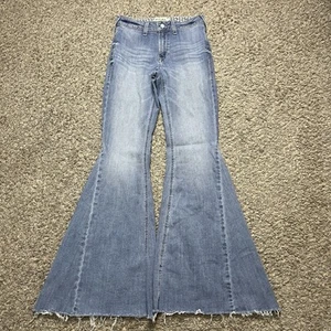 Ariat REAL Jeans High Rise Flare Alondra Women 26R Blue Denim Raw Hem Light Wash - Picture 1 of 12