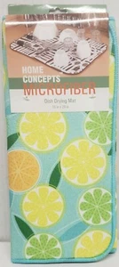 Kitchen Dish Drying Mat (15" x 20") CITRUS FRUITS, CUT LEMONS & LIME ON AQUA, HC - Picture 1 of 9