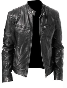 New Premium Genuine Men's Cow-Hide Leather Biker Real Black Stylish Mens Jacket - Picture 1 of 4