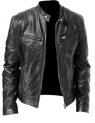 New Premium Genuine Men's Cow-Hide Leather Biker Real Black Stylish Mens Jacket - image 1 of 4