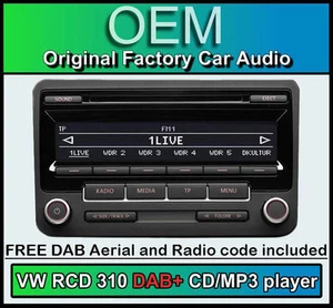 VW RCD 310 DAB radio, VW Transporter T5 DAB CD player, digital radio plus code - Picture 1 of 5