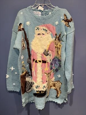 女式手工针织圣诞毛衣乡村签名北岛全新带标签 — 第 1/4 张图片