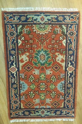 Antique Oriental Handmade/ knotted Super Fine Heriz rug2x3 Geometric READ DES  - Image 1 of 4