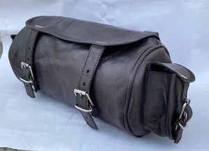 Black Genuine Goat Leather Motorcycle Bag Vintage Strap Tool Buckle Closure - Picture 1 of 7