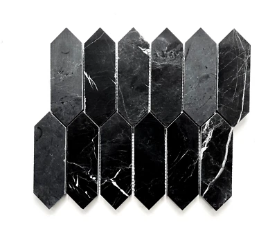2x6 Black Marble Picket Mosaic Backsplash and Bathroom Kitchen Wall Floor Tile - Image 1 of 4