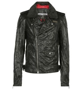 New 100% Genuine SUPERDRY Fashion Men's motorcycle Biker jacket washed leather