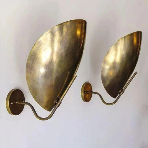Antique Curved Brass Shades Wall Scones = Italian Light - Italian Brass Scones Cover