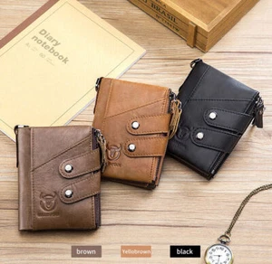 Cartera de monedas para hombre cuero de vaca billetera RFID bloqueo soporte para tarjetas de identificación retro moda - Imagen 1 de 15