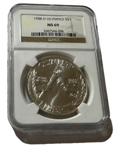 1988 D SILVER MS 69 NGC OLYMPIC $1 DOLLAR SILVER COIN - Picture 1 of 4