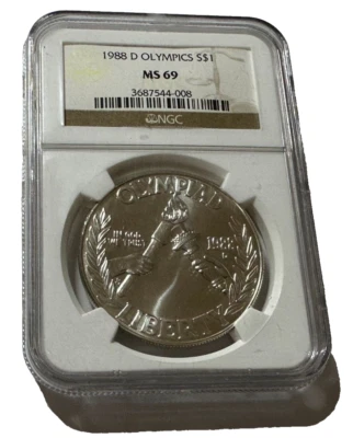 1988 D SILVER MS 69 NGC OLYMPIC $1 DOLLAR SILVER COIN - Image 1 of 4