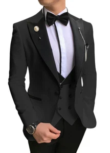 Slim Groom Tuxedo Wedding Men's Suit (Jacket+Pants+Vest) 3 Piece Set - Picture 1 of 26