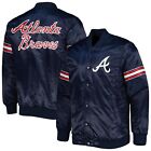Mlb Atlanta Braves Men's Navy Satin Letterman Baseball Bomber Varsity Jacket