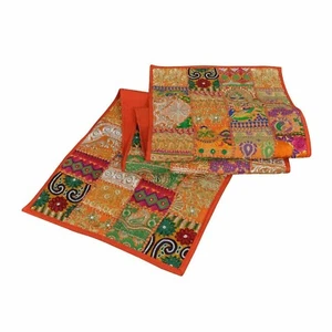 Indian Patchwork Orange Home Décor Dining Decoration Cotton Vintage Table Runner - Picture 1 of 3