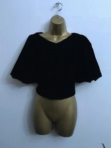 ZARA LADIES BLACK VELVET BLOUSE TOP SIZE XS 8 RUCHED PARTY CHRISTMAS SHORT - Picture 1 of 6