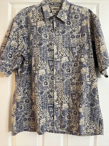 Campia Moda Men's Large Hawaiian Shirt Blue, Tan Pattern EUC - Picture 1 of 4