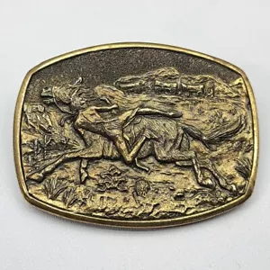 ⭐️ Vintage 1982 Indian Cowboy Western Wagons Men's Belt Buckle - Ultra Ent - Picture 1 of 2