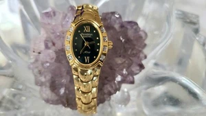 Vintage Armitron Diamond Gold Tone Black Dial Women's Watch - Picture 1 of 8