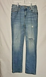 Pantalones de mezclilla para niño Old Navy azul lavado desgastado pierna ajustada elásticos ajustables talla 18 - Imagen 1 de 4