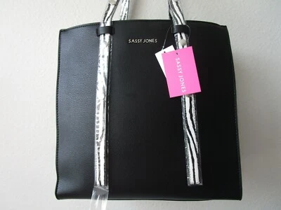 Cartera de Mano Negra Sassy Jones Carmen Grande Cierre con Cremallera Patrón Cebra Nueva con Etiquetas Foto 1 de 4