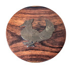 Boîte à bijoux vintage faite main en palissandre incrustation d'oiseaux bronze mini bijoux couvercle