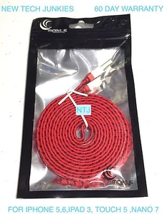 NTJ Flat Braided Noodle Fabric data USB Charger Cable for IPHONE X 8 7 6 PLUS 5S - Picture 1 of 32