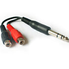 6.35mm ¼" Stereo Jack Plug to 2 RCA PHONO Female Cable Lead Headphone Adapter