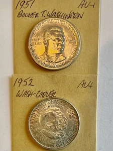 1951 BT Washington, 1952 W-Carver, Last of CLASSIC Silver Commem Halves, AU+ - Picture 1 of 2
