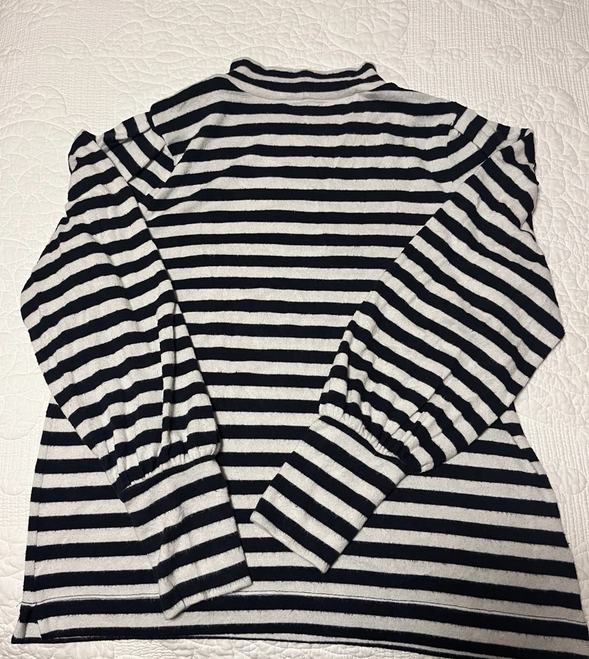 Ann Taylor Loft Cowl Turtle Mock Neck Striped Nautical Puff Sleeve Blouse M - Image 1 of 4