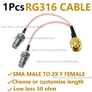 SMA Male to 2X F Female 3 Way Y Type 1 To 2 RF Pigtail Splitter Combiner Cable - Picture 1 of 3