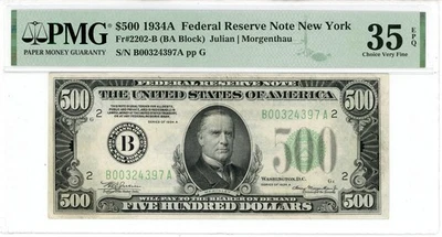 1934A $500 Federal Reserve Note New York Fr#2202-B 35 EPQ PMG 2382572-009 - Image 1 of 2