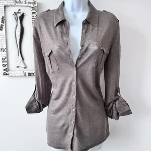 Gerard Darel 100% Leinen Mokka Braun Button Down Minimalistisch Normcore Top Gr. L - Bild 1 von 9