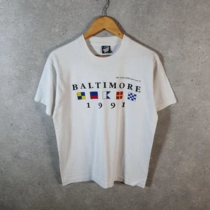T-shirt vintage Screen Stars Baltimore Auto Carto punto singolo uomo L bianca - Foto 1 di 8