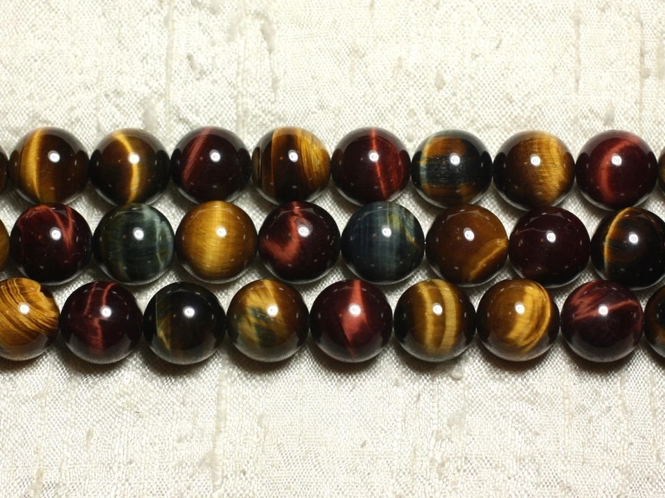 HOMEMADE Fil 39cm 46pc environ - Perles Pierre Oeil de Tigre Taureau Faucon Boules 8mm Ma