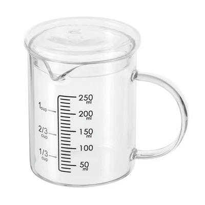 Vaso medidor de vidrio 250 ml vidrio de borosilicato 3,3 negro impreso con tapa de vidrio Foto 1 de 4