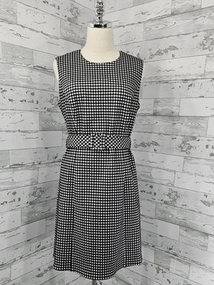 Draper James Sadie Belted Shift Dress Textured Gingham Black White Womens 10 - Image 1 of 4
