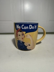 Rosie The Riveter Coffee Mug Cup We Can Do It Cobalt Blue Yellow - Picture 1 of 7