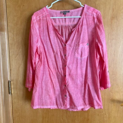 Comma Casual Identity Pink 3/4 Sleeve Button Down Blouse Top - Image 1 of 4