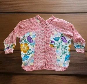 Kantha Bae Blumenmuster Seide Roll Up Wechsel Tunika Bluse Damen One Size - Bild 1 von 13