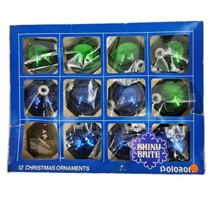 Vintage Poloron Shiny Brite Glaskugel Ornamente in Box 11 Stück eine fehlt - Bild 1 von 8