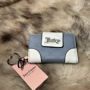 NWT Juicy Couture Blank Canvas Tab Card Wallet - Dusty Blue & White - Picture 1 of 5