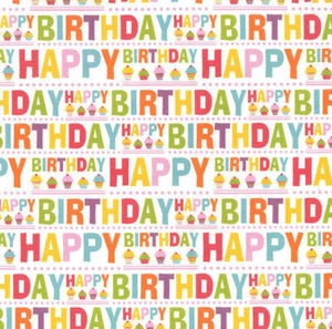 Cotton Fabric Bright Happy Birthday Cakes Print Craft Fabric Material Metre - Picture 1 of 3