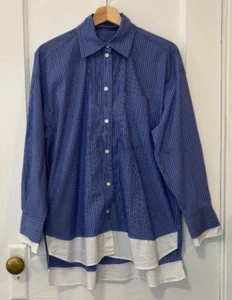 Zara Damen blau/hellbraun/weiß gestreiftes Oversize Langarm Hemd mit Knopfleiste, Gr. XS - Bild 1 von 10