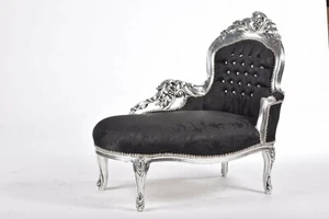 Dormeuse chaise longue in legno foglia argento tessuto damascato con gemme - Foto 1 di 4