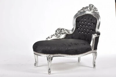 Dormeuse chaise longue in legno foglia argento tessuto damascato con gemme - Immagine 1 di 4
