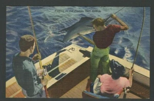 Postal Curteich Pesca en la Corriente del Golfo de Florida Gente Cañas de Pescar Carretes B - Imagen 1 de 2