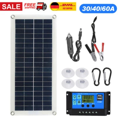 300W 12V Solarpanel Solarmodul 60A Ladegerät USB Kit Für Wohnwagen Camping Boot - Bild 1 von 4