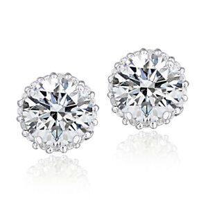 Platinum Plated 925 Silver 100 Facets Cubic Zirconia Halo Stud Earrings (3cttw)