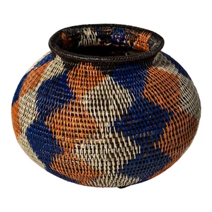 Cesta tejida de diamantes naranjas y púrpuras - Imagen 1 de 14